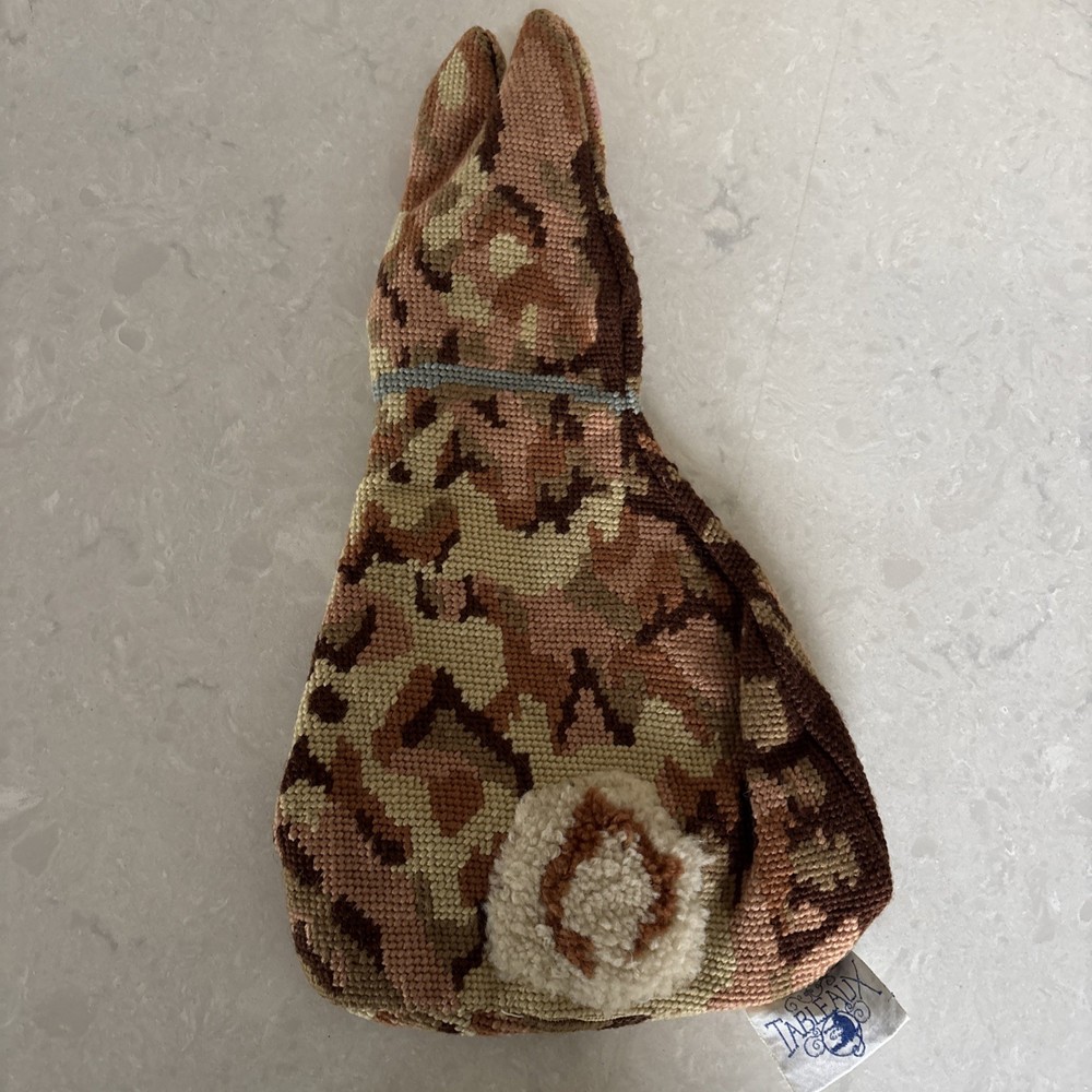 VTG Needlepoint Rabbit 13” Tall 100% Wool