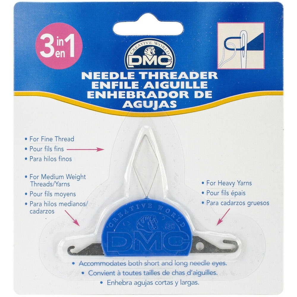 DMC 3-in-1 Needle Threader For Fine, Medium & Heavy Threads/Yarns - Sewing