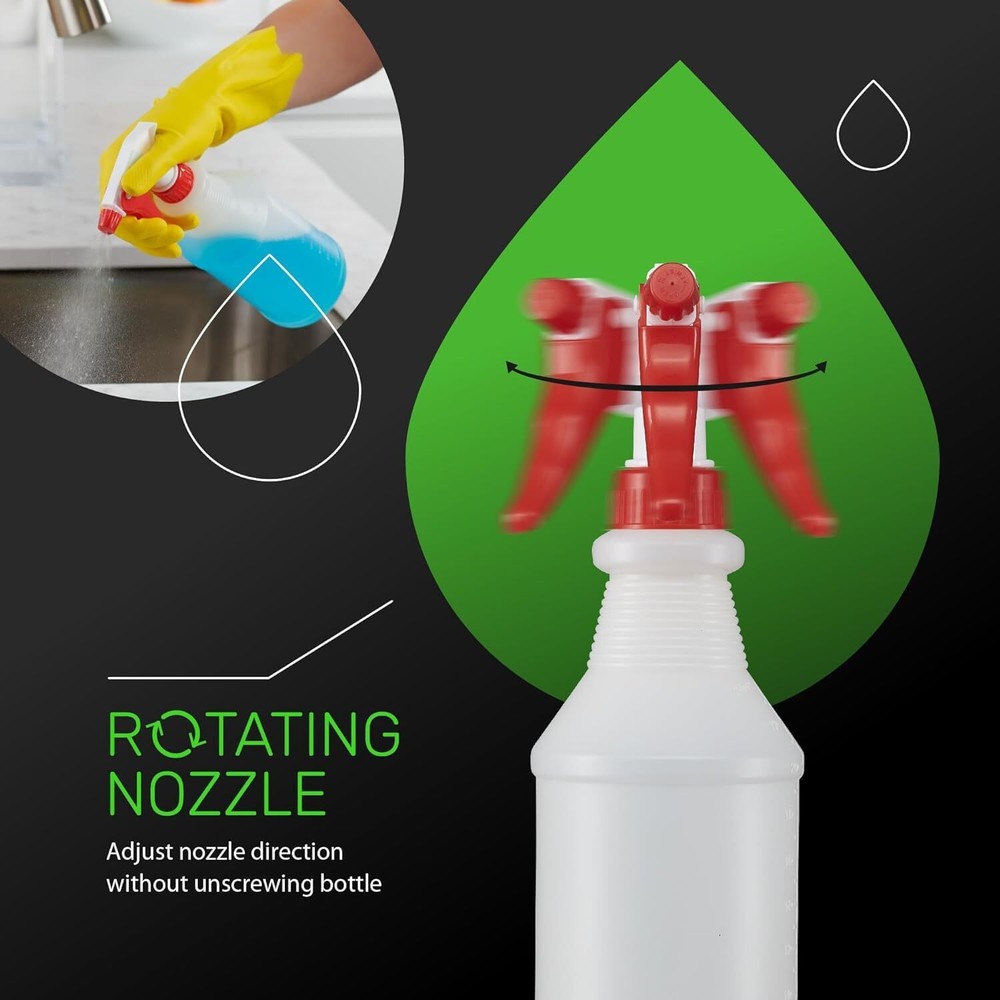 4 Pack 24oz Plastic Spray Bottles with Adjustable Nozzle for Cleaning Solutions