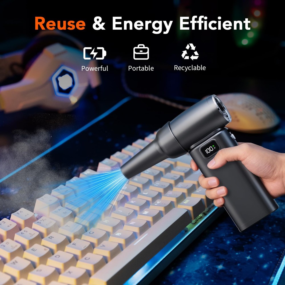 Compressed Duster, Duster with 6-Gear Adjustable Speed & 6000mAh Battery, Lig...