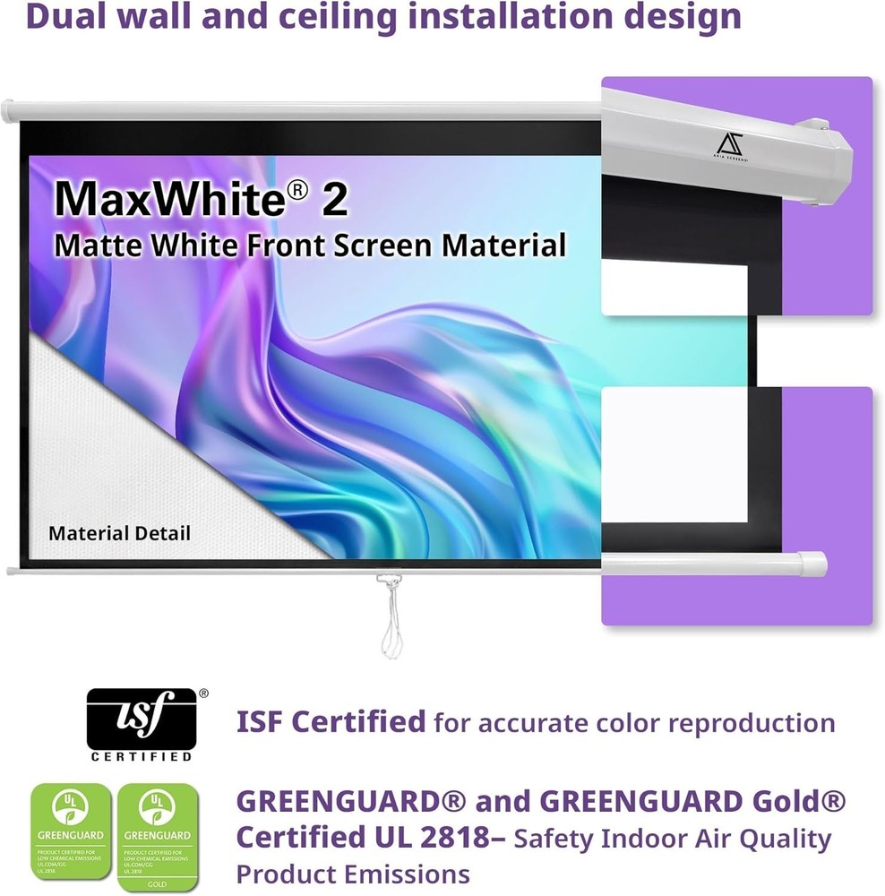 16:10 Retractable Projector Screen - Auto-Locking and Wall/Ceiling Mountable