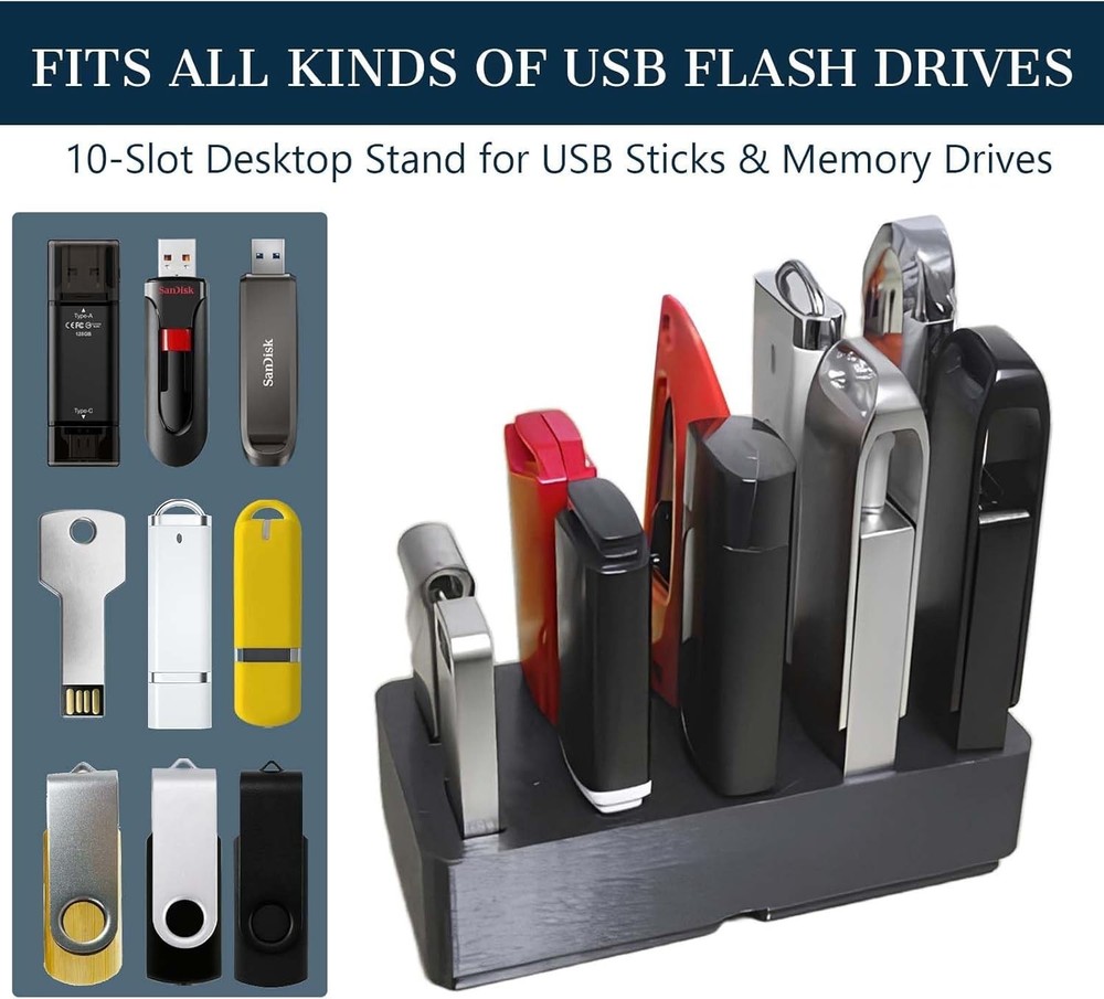 Efficient Compact USB Flash Drive Stand - 10 Slots for Easy Access and Storage