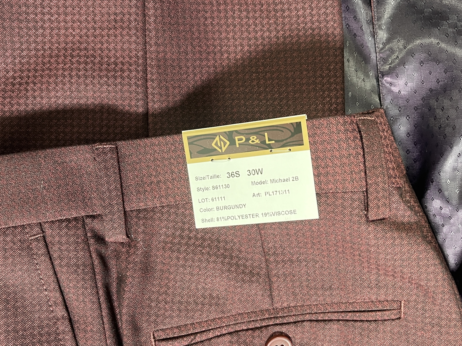 Mens P And L Burgundy Two Piece Slim Fit Suit NEW