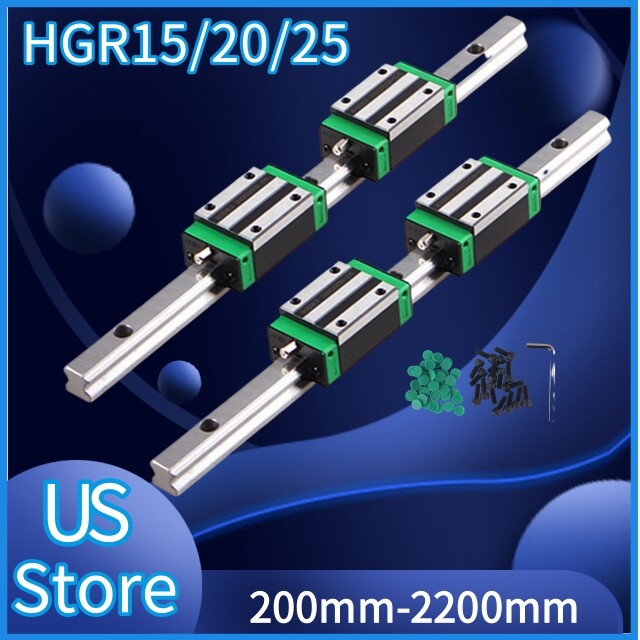 2PCS HGR15/HGR20/HGR25  Linear Guide Rail 200-2200mm+4PCS HGH15/20CA Slide Block