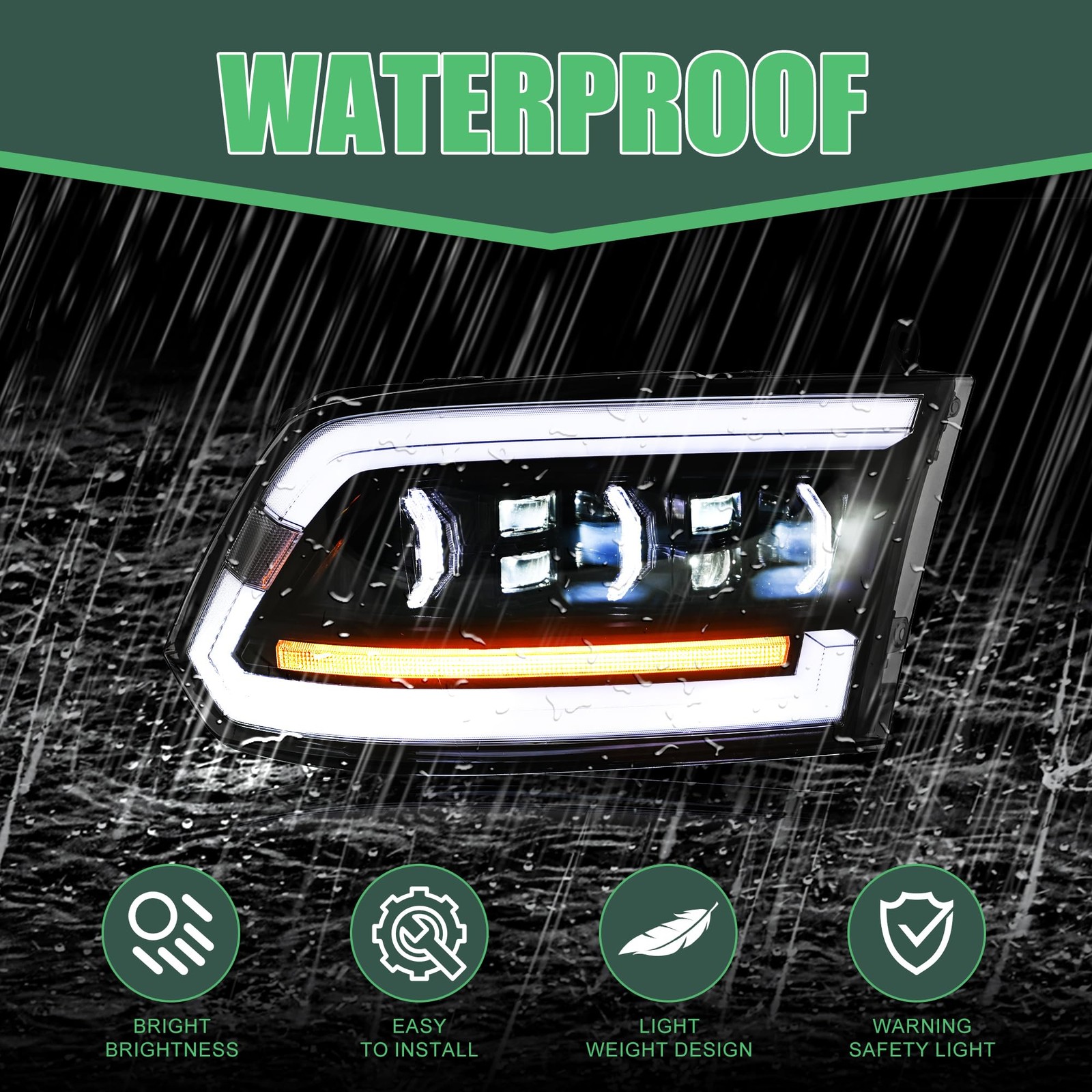 Smoke Headlights Compatible For 4th Gen Dodge Ram 1500 2500 3500 2009-2018