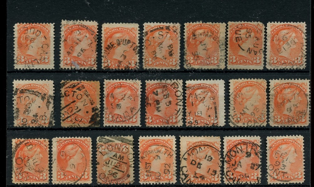 21 -- SMALL QUEEN DATED COPIES 3 cent used lot CAnada