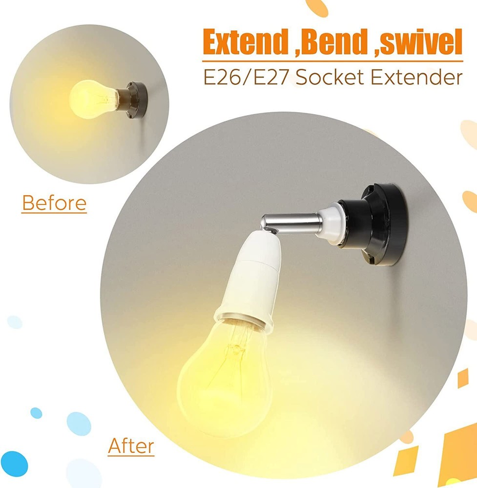 8 Pack E26/E27 Light Socket Extender 4.5 Inch Extension Adjustable Vertical 90°