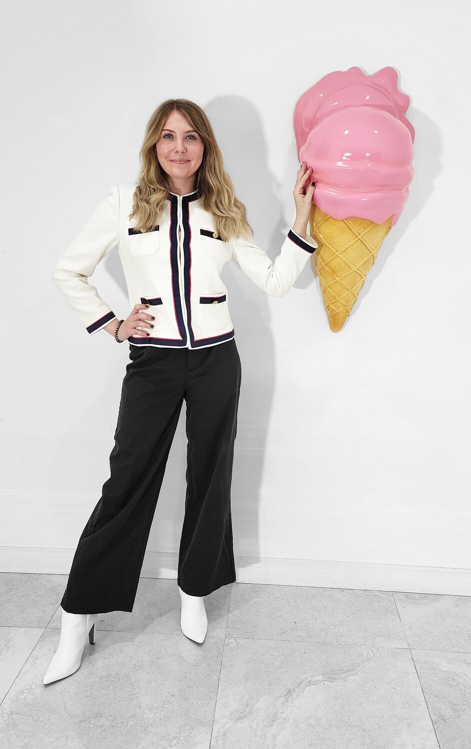 Pink Ice Cream Cone Hanging Statue Melted Strawberry Statue Wall Hanging 3FT