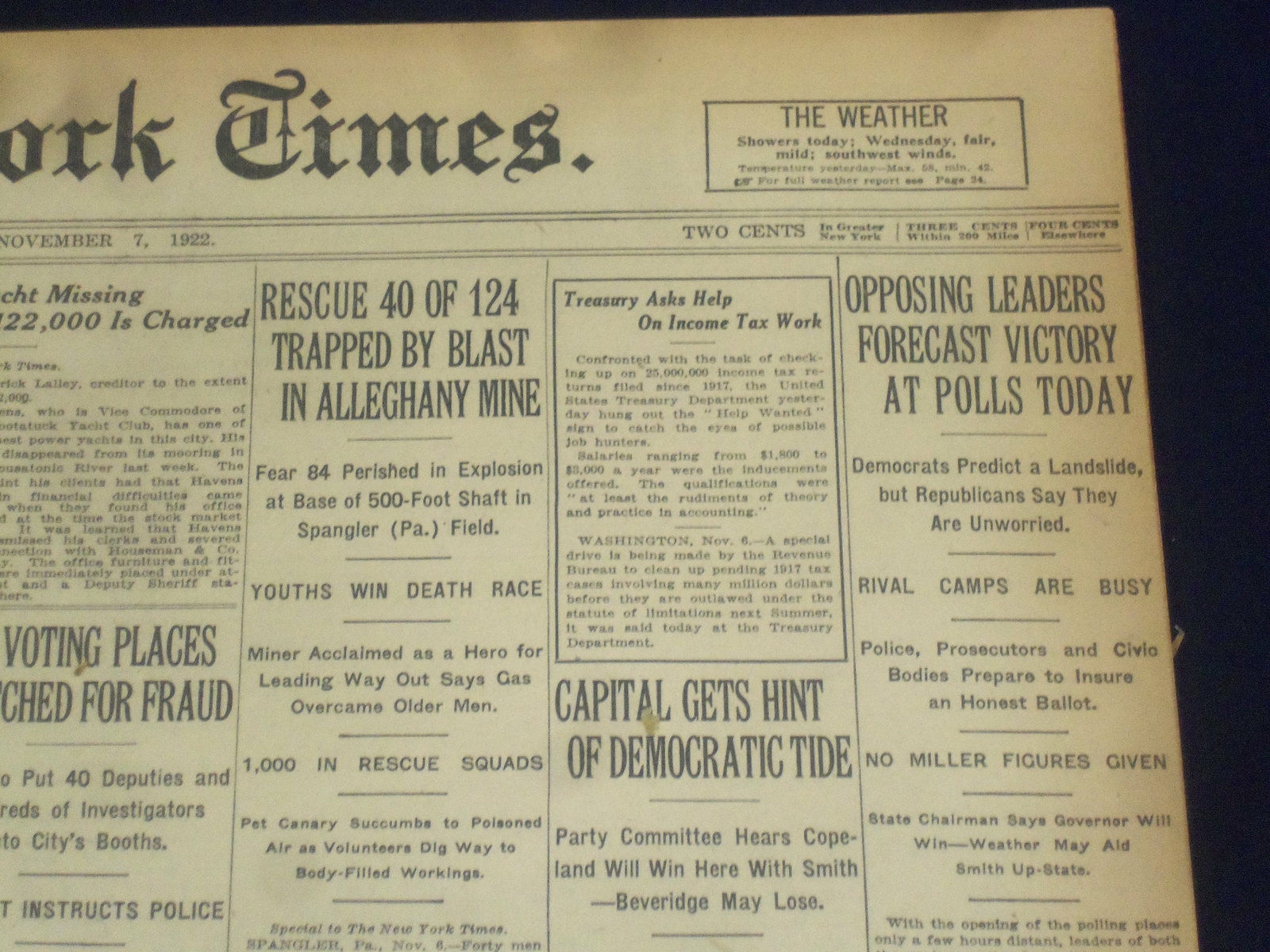 1922 NOVEMBER 7 NEW YORK TIMES- OPPOSING LEADERS FORECAST VICTORY TODAY -NT 8420