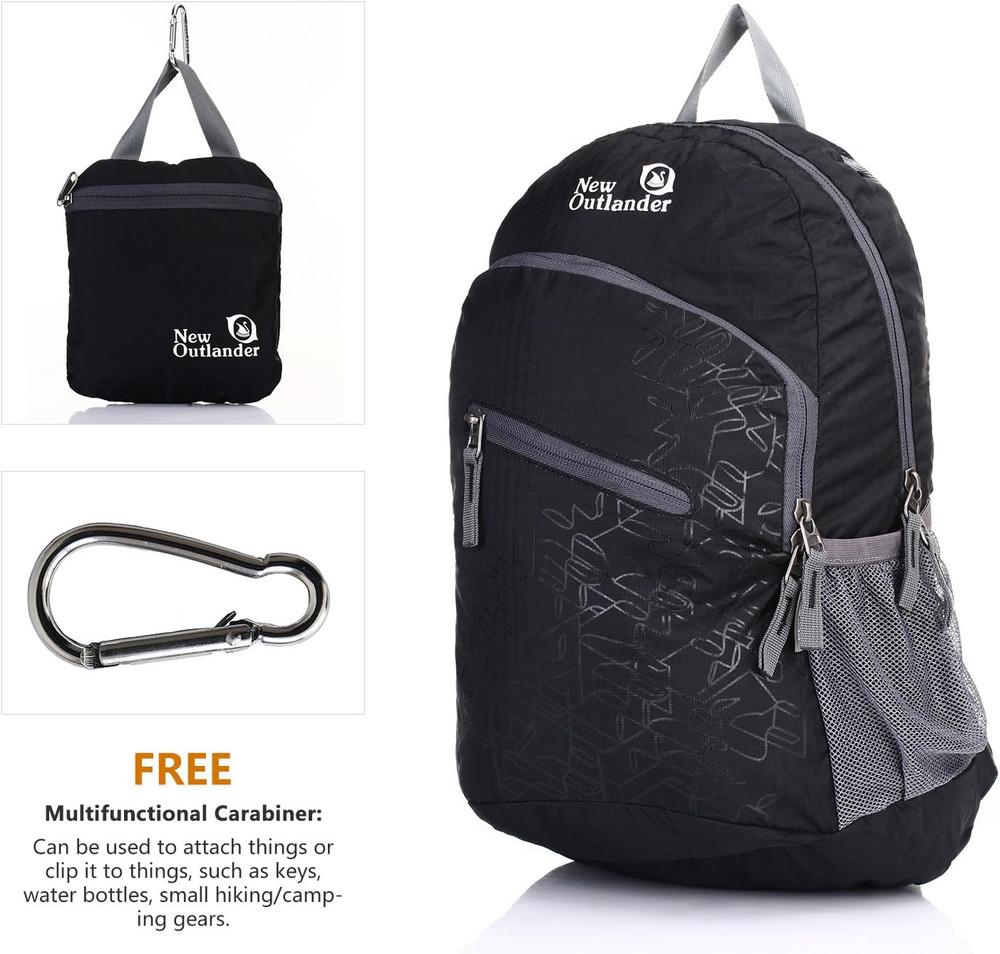 Packable Handy Lightweight Travel Hiking Backpack Daypack, Black