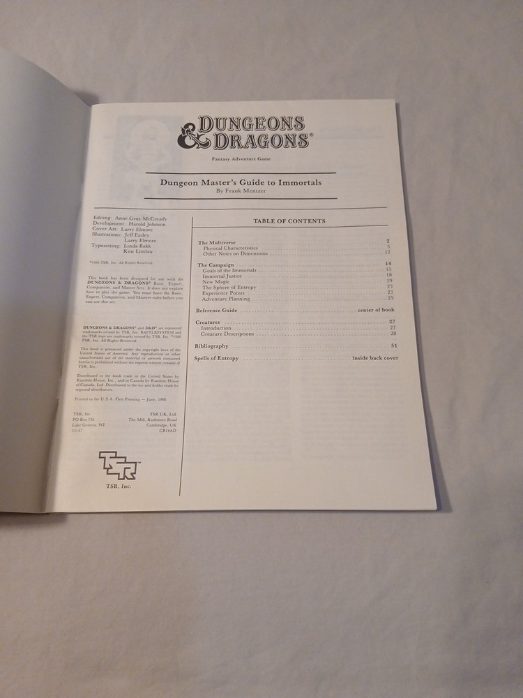 Dungeons & Dragons Immortal Rules Boxed Set BECMI Very Fine Condition