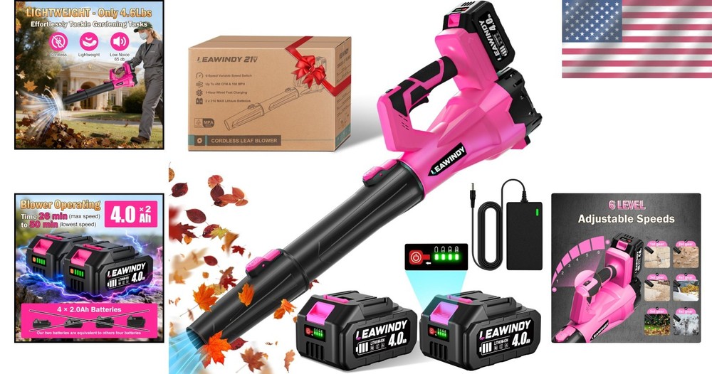 Multi-Surface 21V Pink Leaf Blower: Handheld, Stylish, Perfect Valentine's Gift!