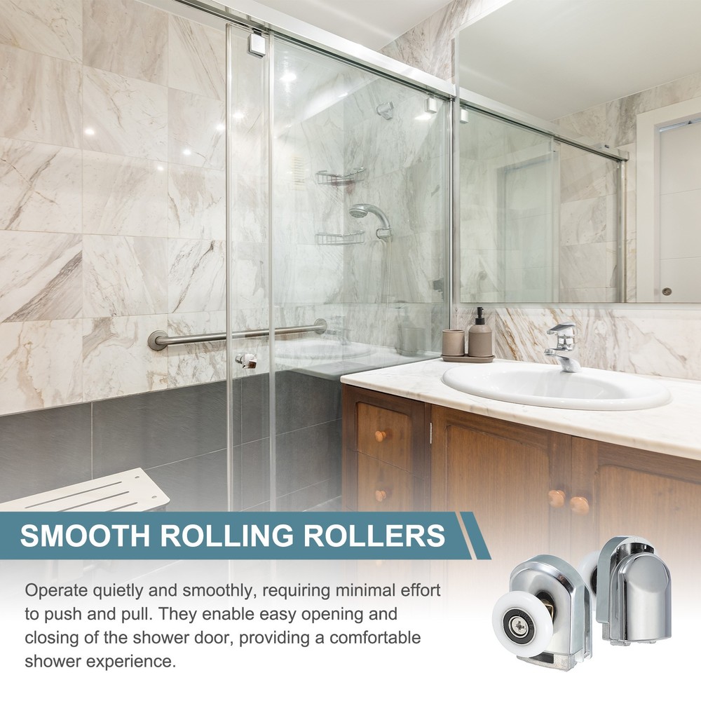 8Pcs 25mm Single Shower Door Rollers Copper Bottom Wheels Pulleys Guide Silver