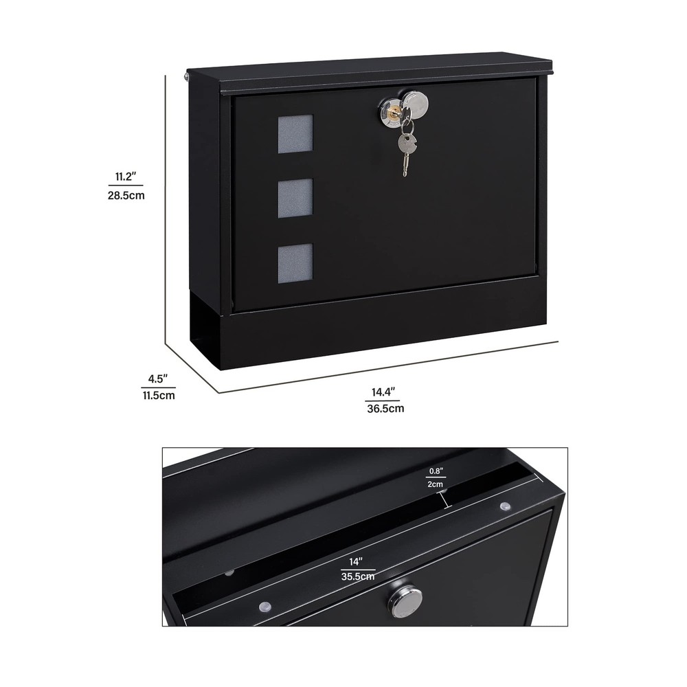 Locking Mailbox Wall Mounted, Metal Postbox with Matte Black-11