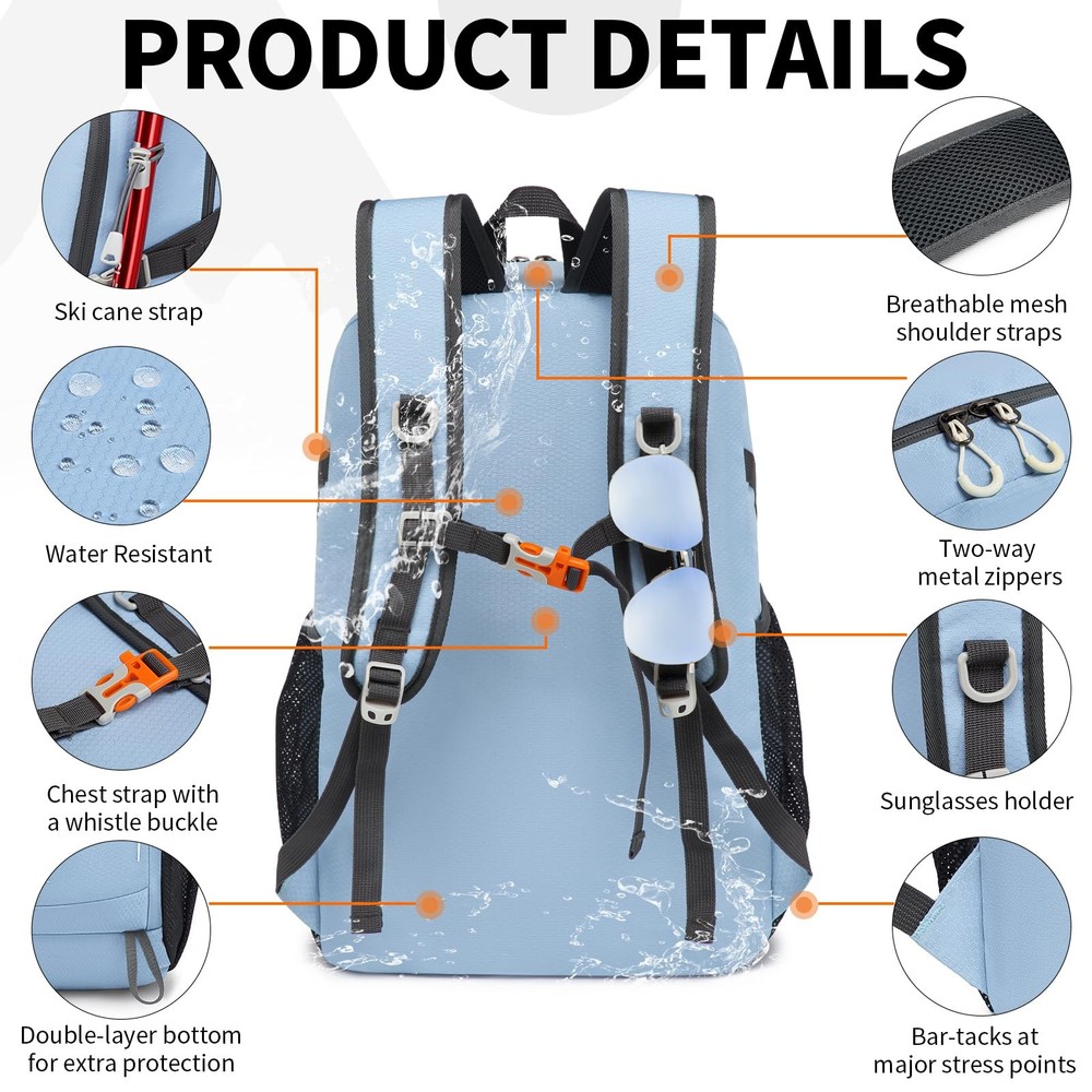 35L Sky-Blue Packable Backpack, Lightweight, Foldable Daypack, Travel, Hike