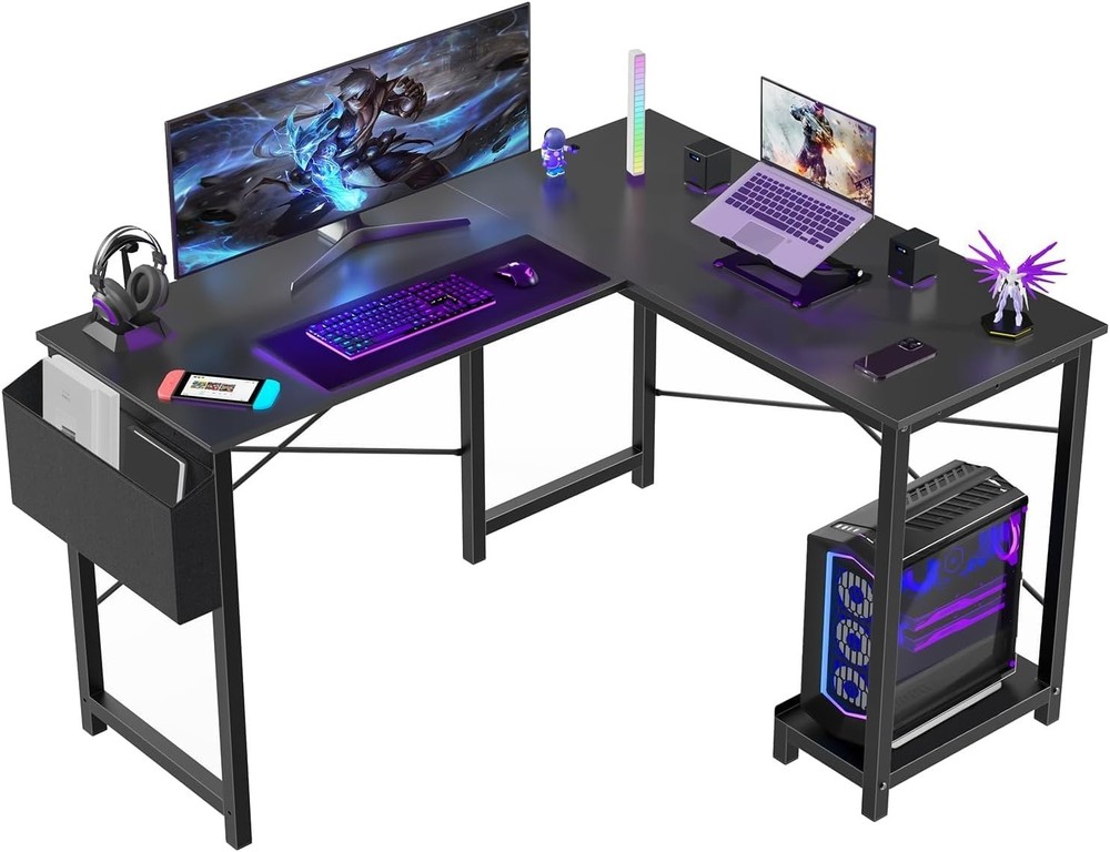 L Shaped Desk 50" Computer Desk Corner Gaming PC Table w/ CPU Stand Black