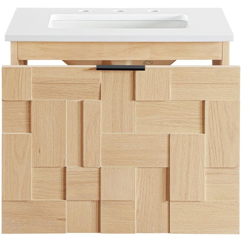 Pemberly Row 24" Natural Engineered Stone Wall Mounted Bathroom Vanity