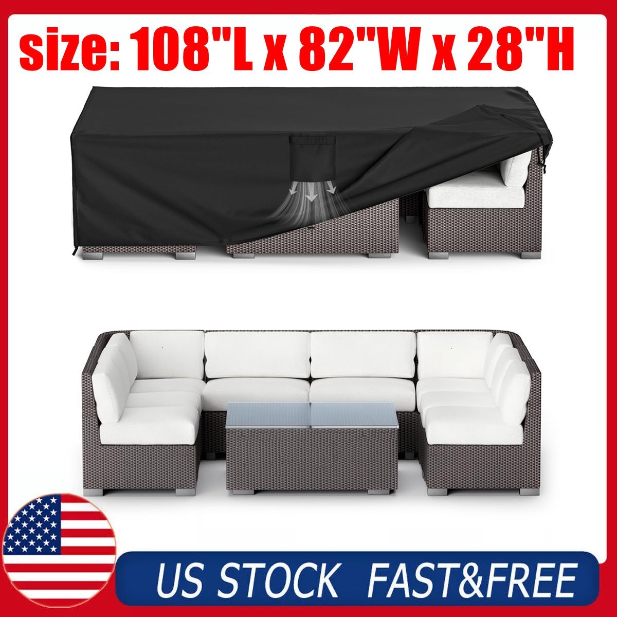 Patio Furniture Cover Outdoor Sectional Sofa Set Cover Heavy Duty 108"x82"x28"