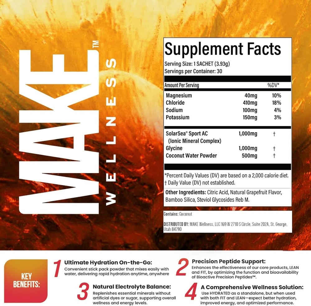 Make Wellness Hydrated Grapefruit Hydration & Electrolyte Drink Mix 30 Sachets