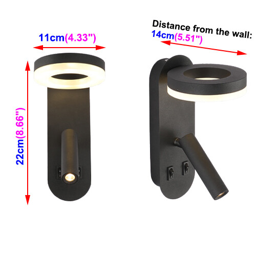 LED Wall Mounted Light Fixture Adjustable Spotlight Bedside Reading Lamp Switch