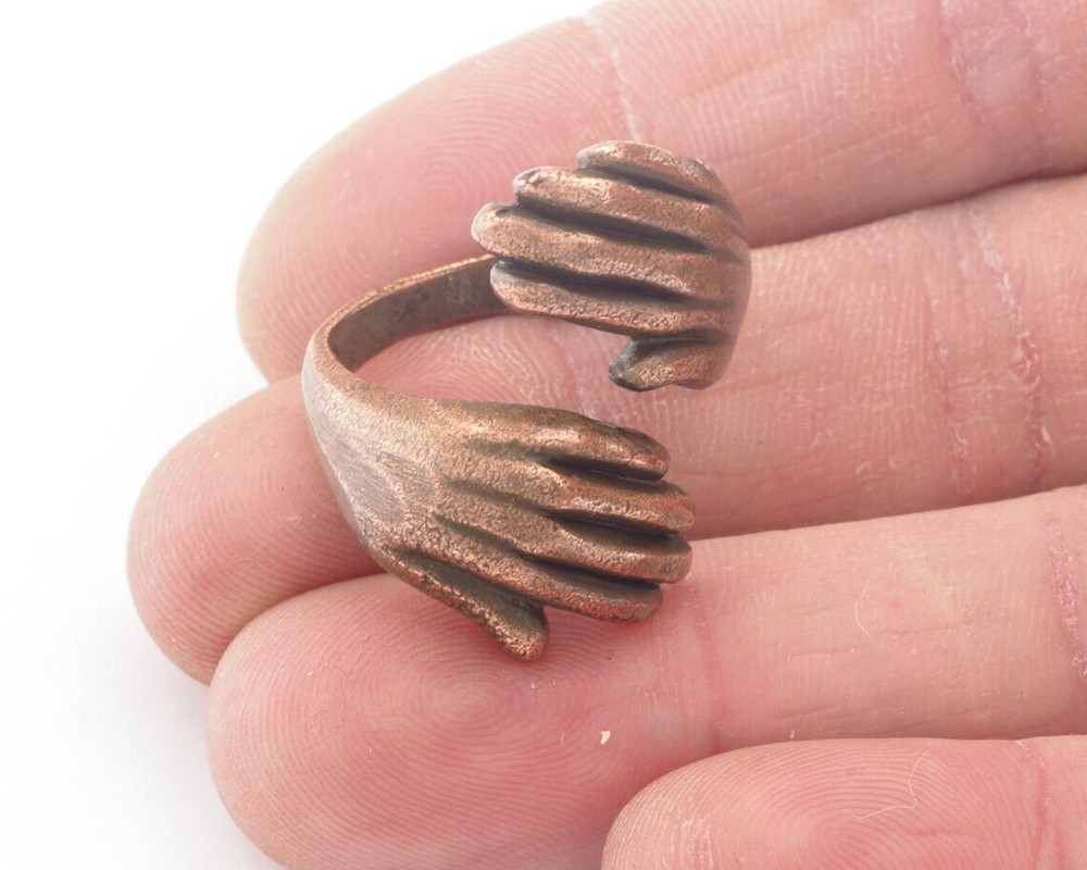 Hands Statement Adjustable Ring Antique Copper plated brass 9us-11us size 4007