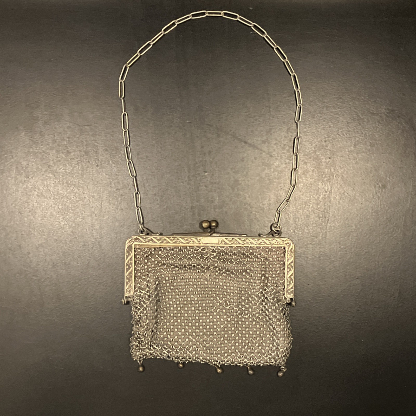 Antique German Silver Mesh Purse with Chain Handle, German Silver, 1900-1940