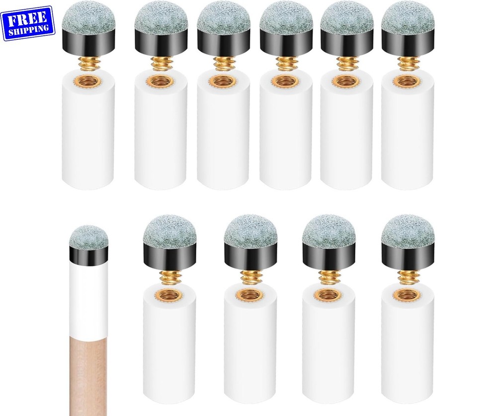 10 Sets Screw on Pool Cue Tips Replacement Billiard Cue Tips with White Pool...