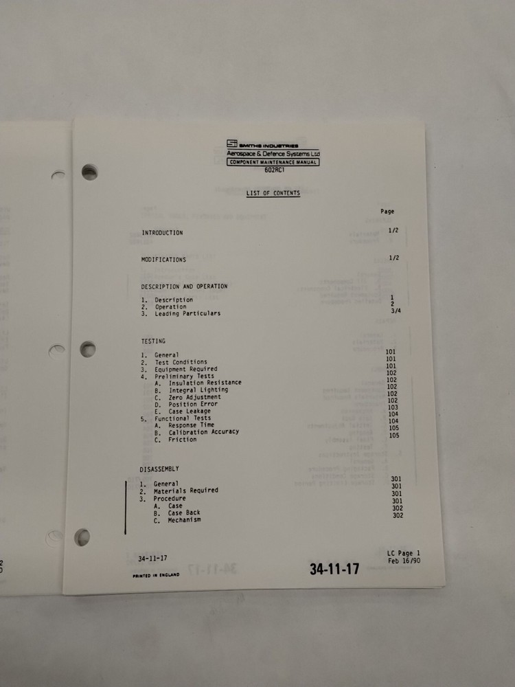 Smiths Industries Vertical Speed Indicator Component Maintenance Illust. Parts