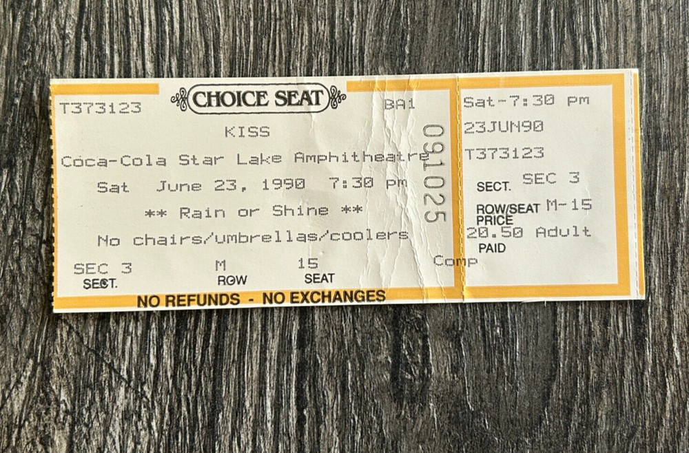 KISS TICKET STUB Pittsburgh PA Hot In The Shade Concert Tour Vintage Kiss Carr