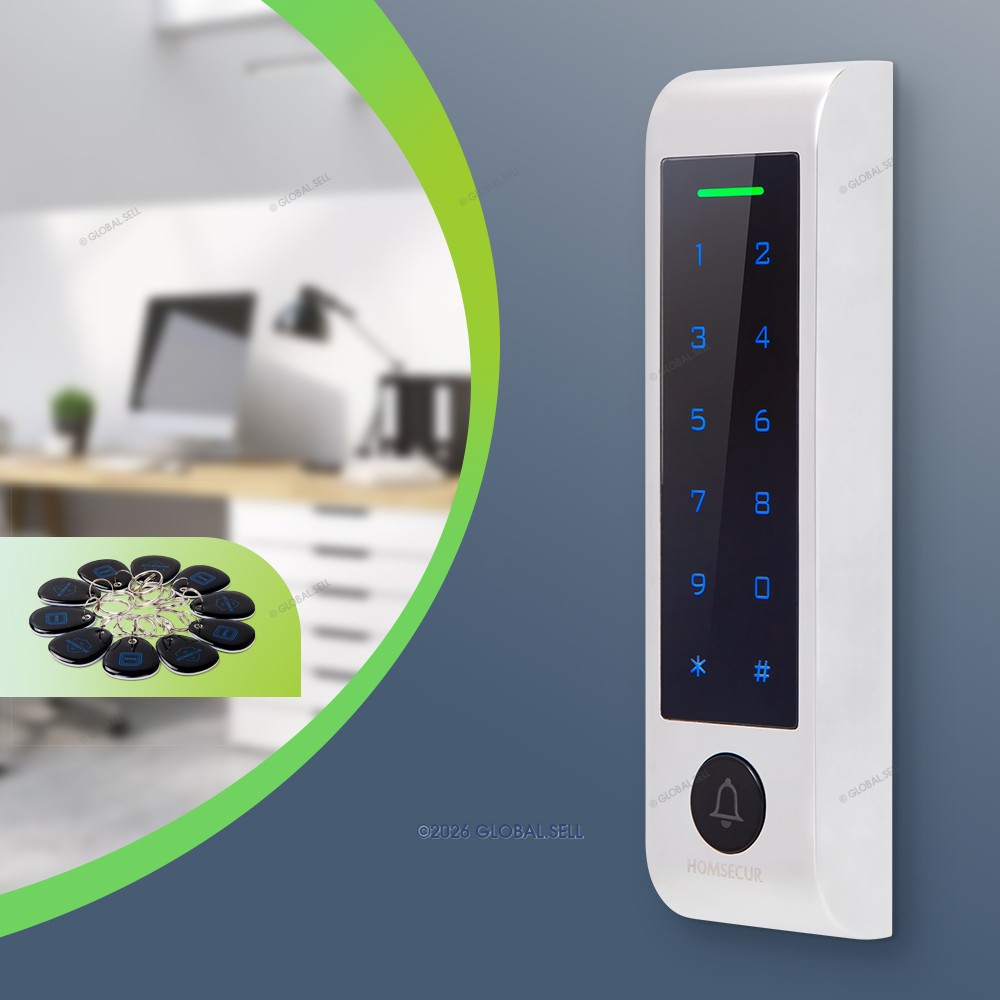 HOMSECUR Access Control Reader With 10pcs KeyFobs App Manage Unlocking Records