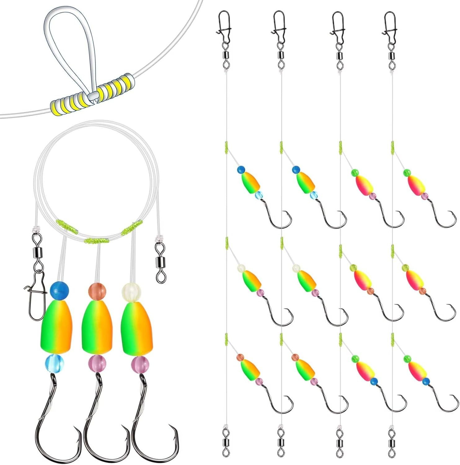 10PCS/4PCS Pompano Rigs for Surf Fishing Unique T-Knot Strong Pre-Rigged Surf Fi