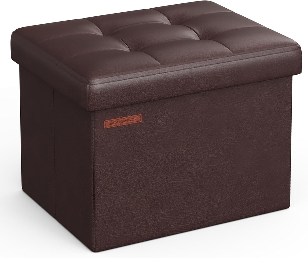 Small Folding Storage Ottoman Foot Rest Stool Cube Footrest Synthetic Leather
