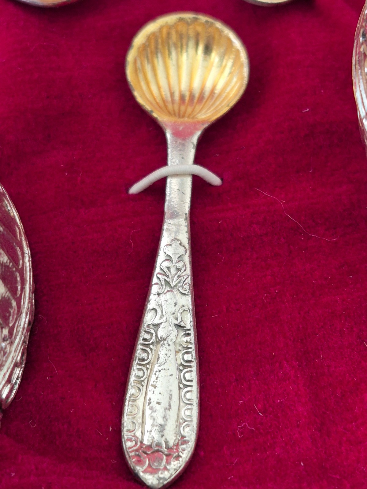 Vtg Silver tone Salt Cellars with Cobalt Blue Glass Liner with Spoons Set of 4