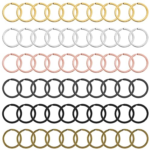 60pcs Flat Key Chain Rings Metal Keychain Ring Round Flat Split Key Ring Metal