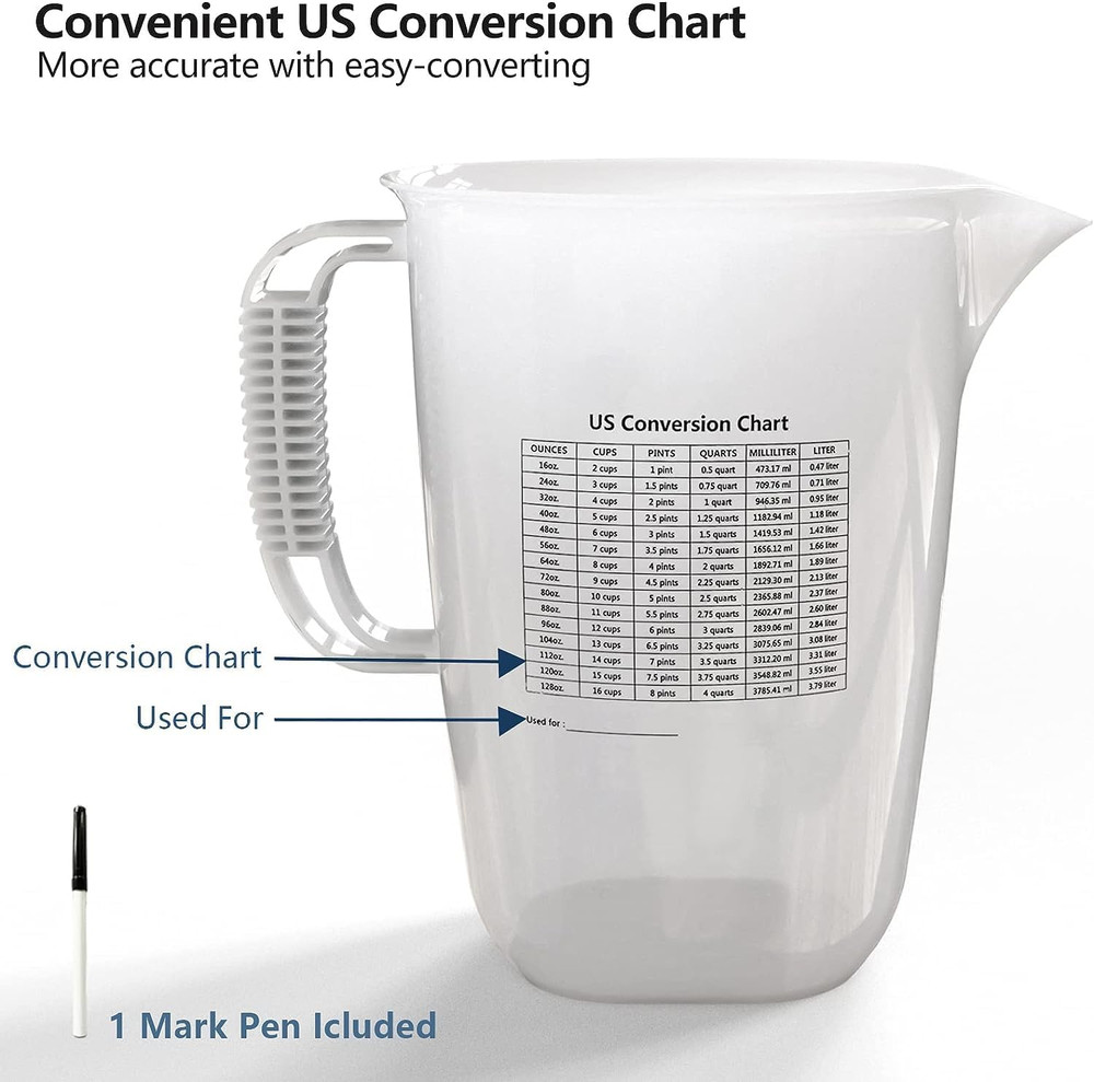 1 Gallon Measuring Pitcher-Convenient Conversion Chart,134Oz Extra Large Plastic