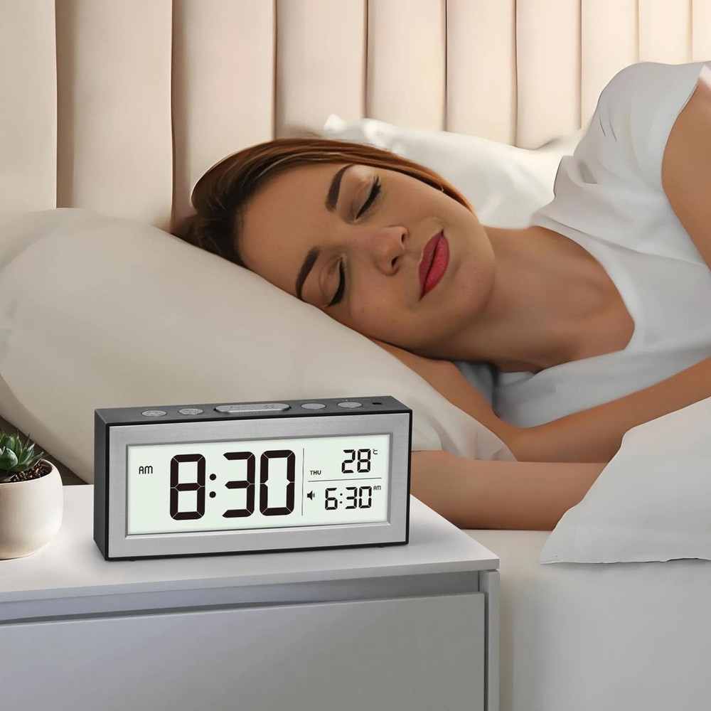 Digital Alarm Clock with LED Display, Bedside Battery Black