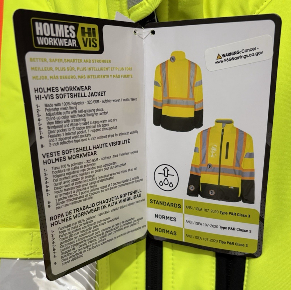 Holmes Workwear Hi-Vis Yellow Softshell Jacket, Waterproof, Reflective 2XL