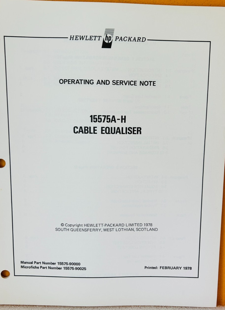 HP 15575-90000 1978 15575A-H Cable Equaliser Operating & Service Note Manual.