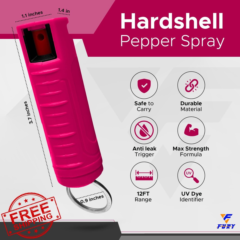 FURY Hardshell Pepper Spray Max Strength 12ft Range UV Dye