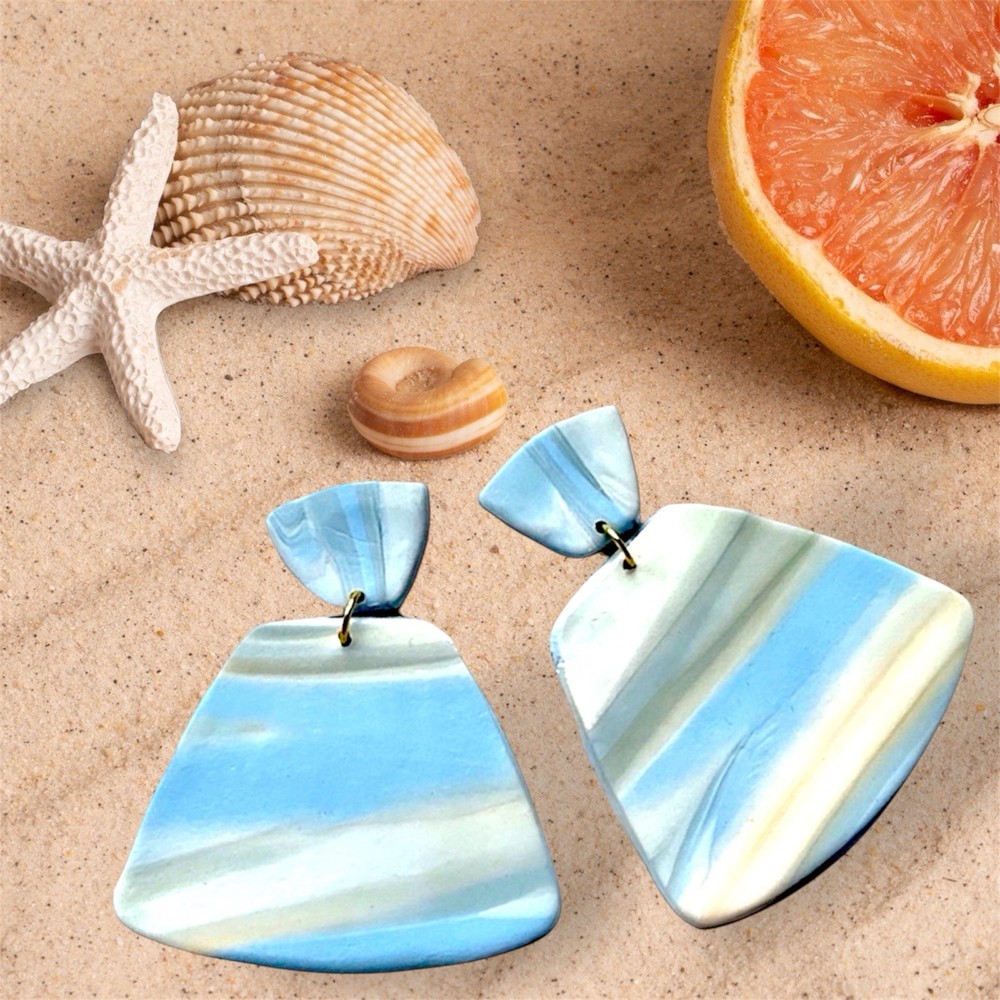 Handcrafted Oversized Blue Marbled Earrings