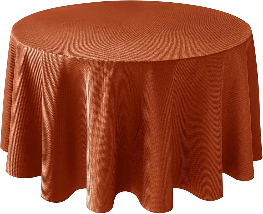 Fall Tablecloth Textured Fabric round Tablecloths 90", Rust Thanksgiving Autumn