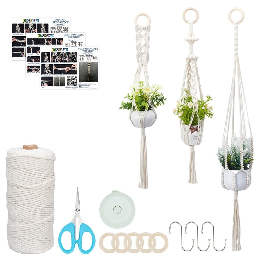 3 Sets Macrame Plant Hanger Kit Macrame Wall Hanging Kit Macrame Plant Hanger...