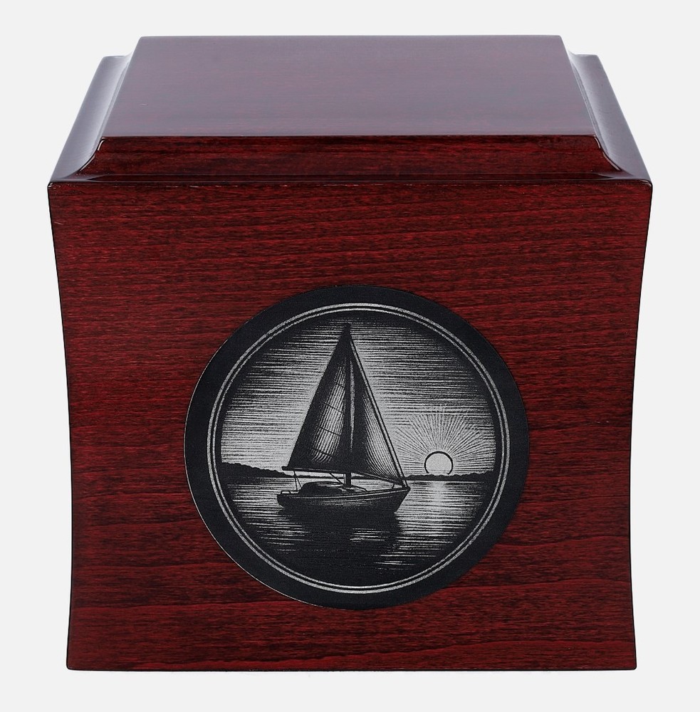Thematic urn with engraved sailboat