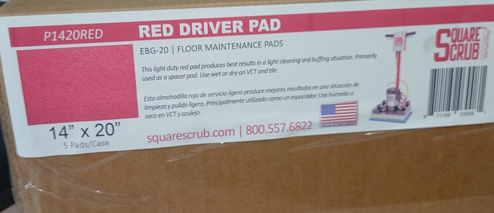 Square Scrub 14" x 20" Red Driver Floor Maintenance Pads 5/Case P1420RED
