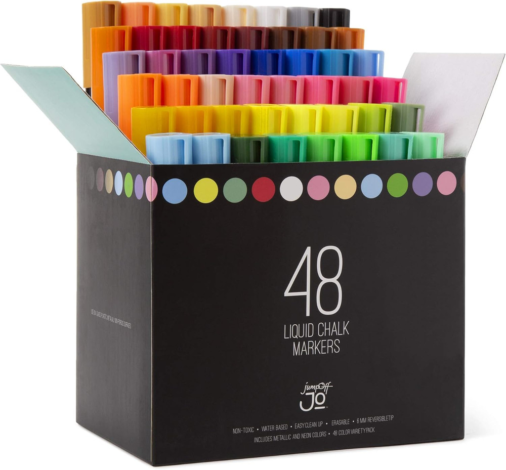 JumpOff Jo Liquid Chalk Markers, Reversible Chisel & Round Tip, 48 Colors