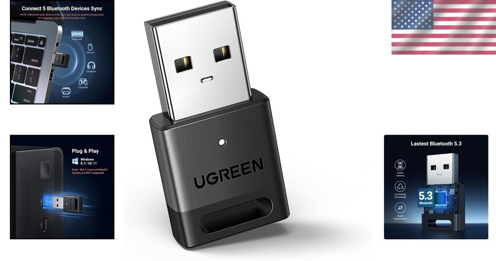 USB Bluetooth 5.3 Adapter for Windows 11 - Connect Up to 5 Devices Effortlessly