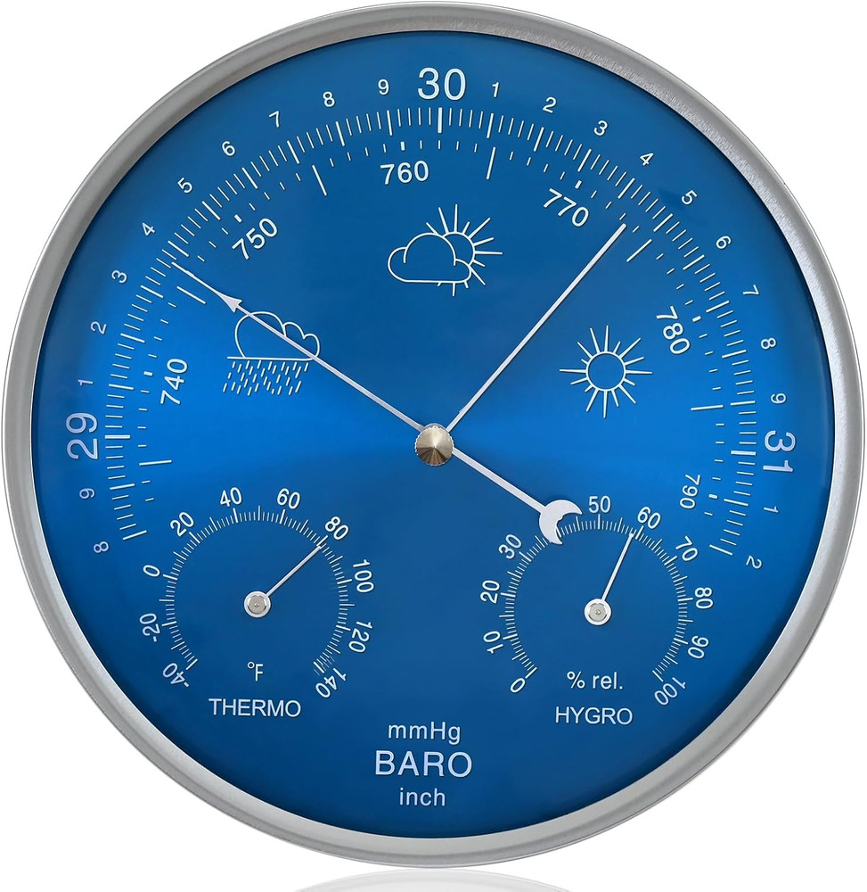 3 in 1 Barometer Thermometer Hygrometer, 7 in Diameter Dial Type Barometer, Trad