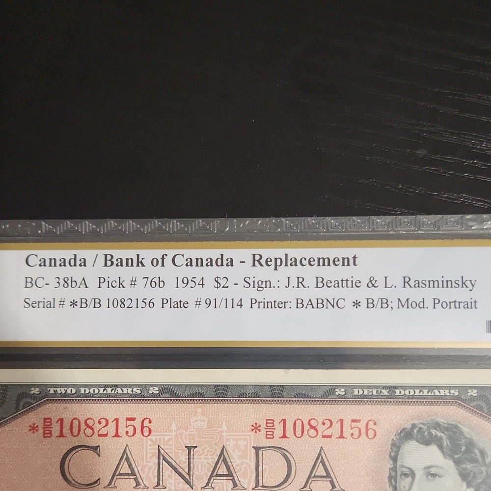1954 Canada $2 Replacement Note PCGS Graded 55 About UNC Certified Banknote