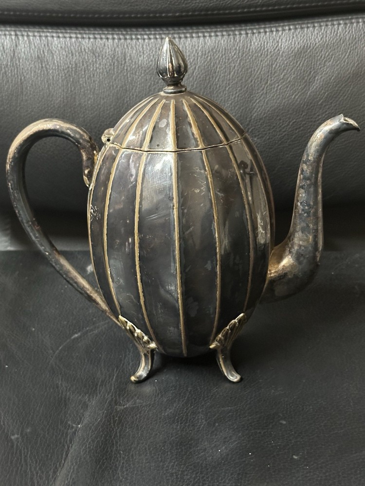 Antique Art Deco Silver Plated Teapot – Pumpkin Fluted Design