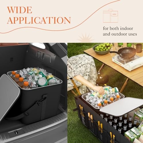 Trunk Organizer, Sturdy Foldable with Cooler for Car & SUV, 3 Large Black